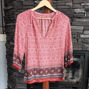 Red Patterned Boho Women's Top - XS-S